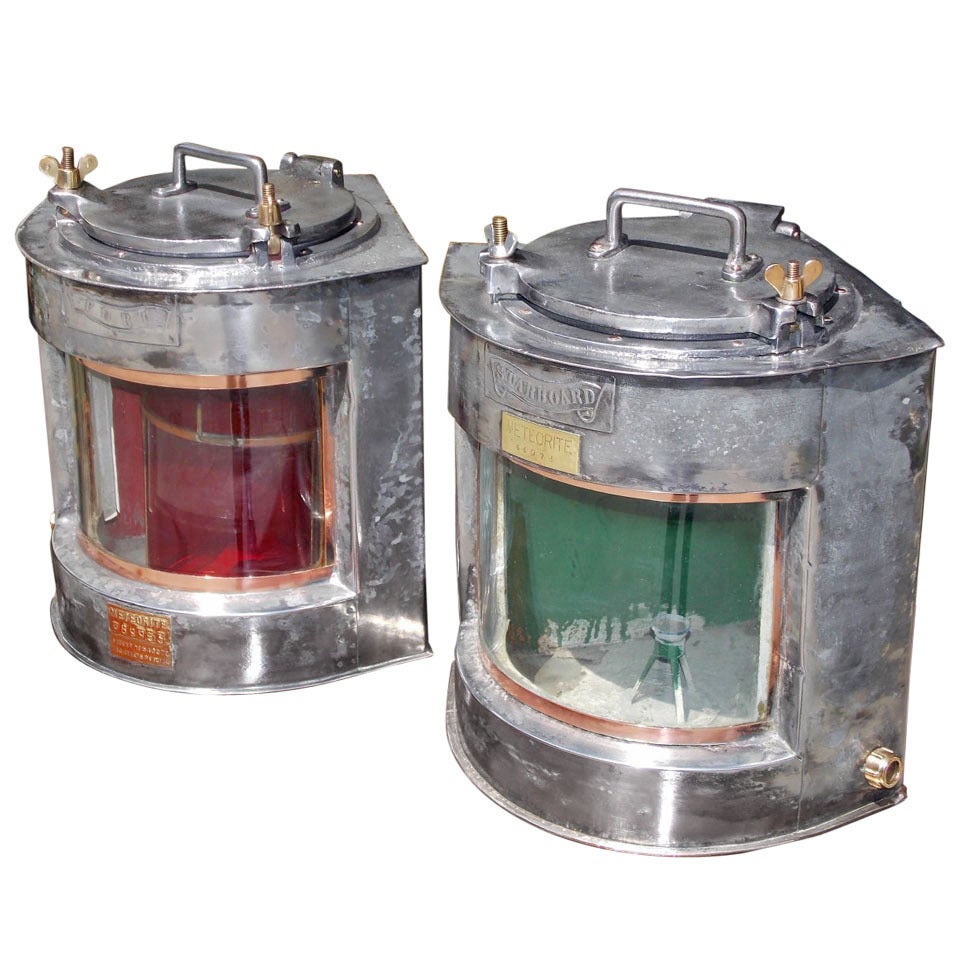 Pair of English Polished Steel Ship Lanterns ( Meteorite Firm ) For Sale