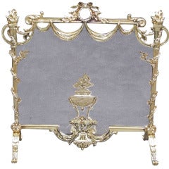 French Brass Floral Urn and Swag Fire Screen