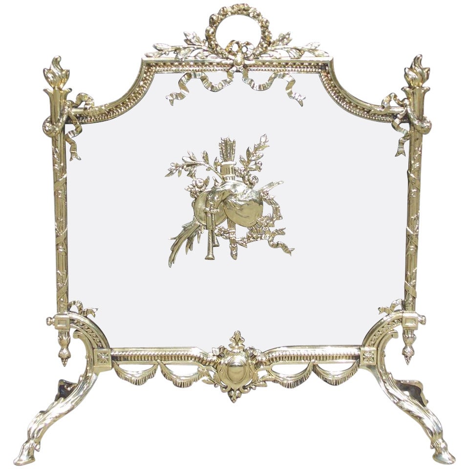 French Brass Decorative Floral Fire Screen
