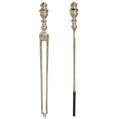 Period Pair of American Brass Fireplace Tools.  Circa 1820