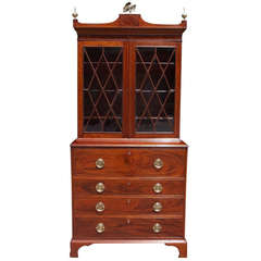 Antique Charleston Mahogany Fall Front Secretary With Bookcase. Circa 1790