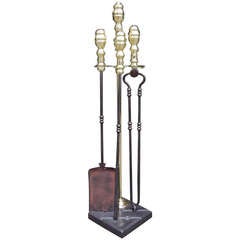 Set of Period American Brass and Steel Fire Tolls on Stand, Circa 1830