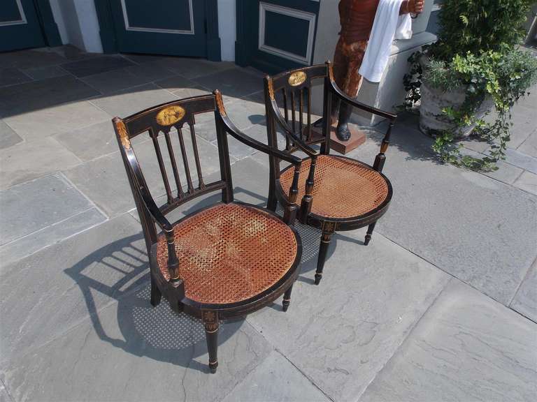 Pair of English Regency Stenciled and Gilt Armchairs, Circa 1790 In Excellent Condition For Sale In Hollywood, SC