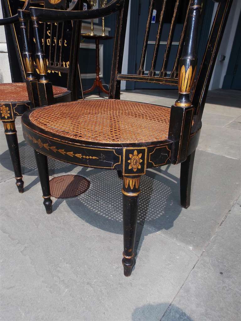 Pair of English Regency Stenciled and Gilt Armchairs, Circa 1790 For Sale 3