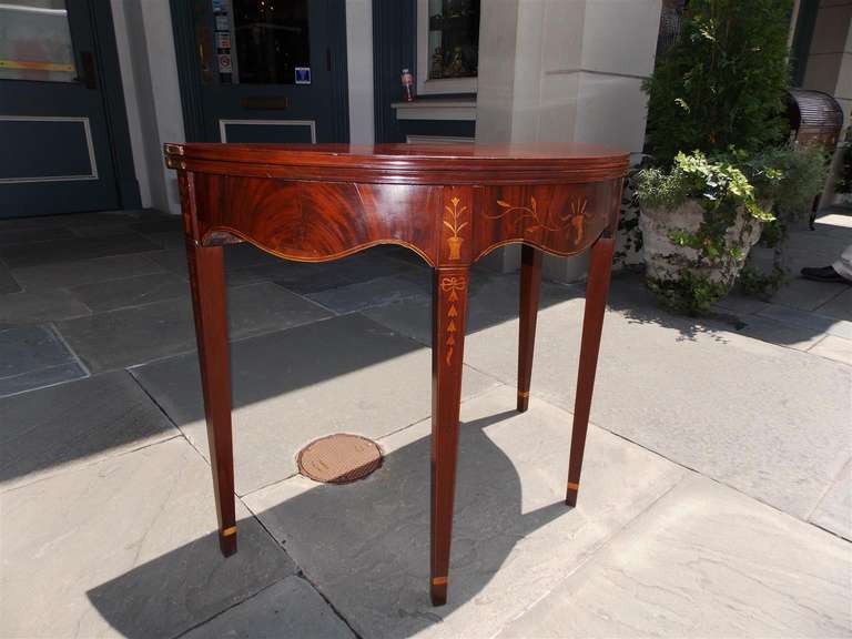 18th Century and Earlier American Mahogany Demilune Inlaid Game Table, Circa 1780 For Sale