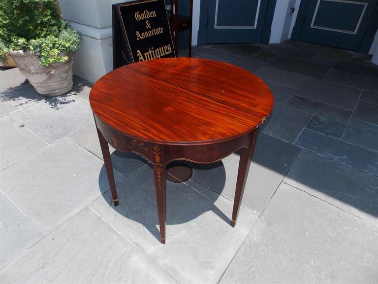 American Mahogany Demilune Inlaid Game Table, Circa 1780 For Sale 3