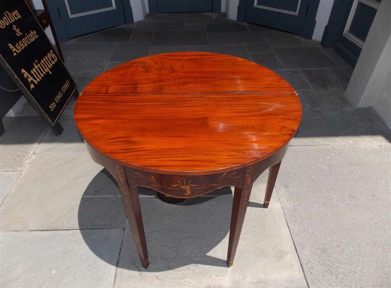 American Mahogany Demilune Inlaid Game Table, Circa 1780 For Sale 4