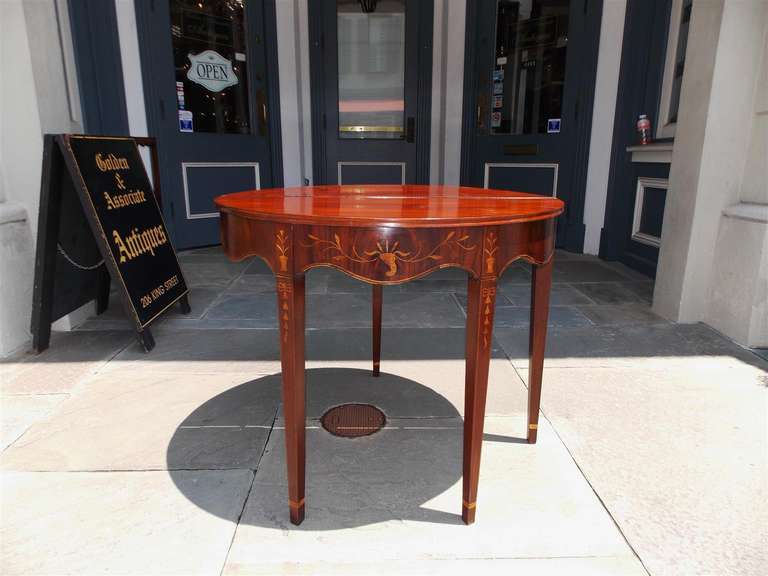American Mahogany Demilune Inlaid Game Table, Circa 1780 For Sale 6