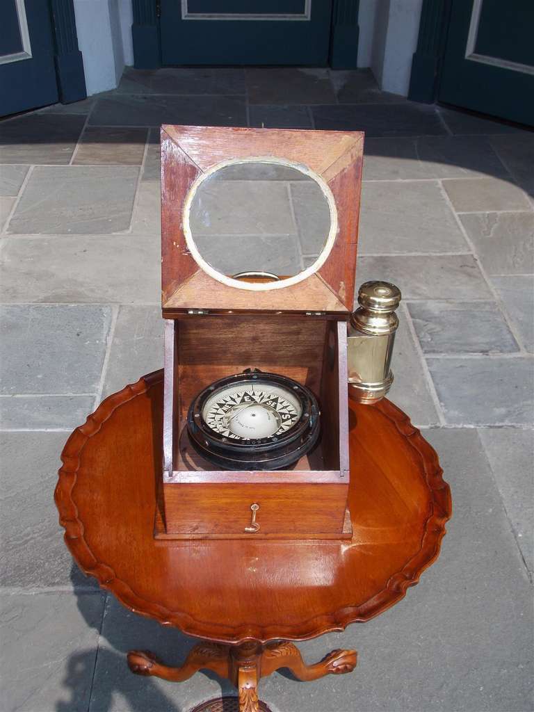 19th Century Signed American Nautical Yacht Binnacle in Mahogany Case, Boston, Circa 1885