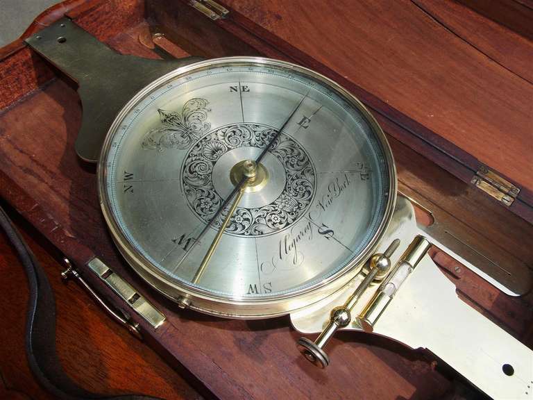 Signed American Brass Surveyor's Compass, New York, Circa 1840 In Excellent Condition In Hollywood, SC
