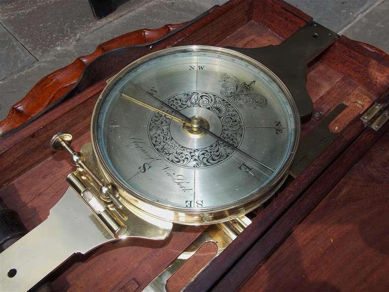 19th Century Signed American Brass Surveyor's Compass, New York, Circa 1840