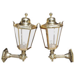 Pair of English Regency Bronze Wall-Mounted Glass Lanterns, Circa 1840 2