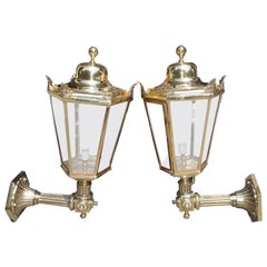 Pair of English Regency Bronze Wall-Mounted Glass Lanterns, Circa 1840