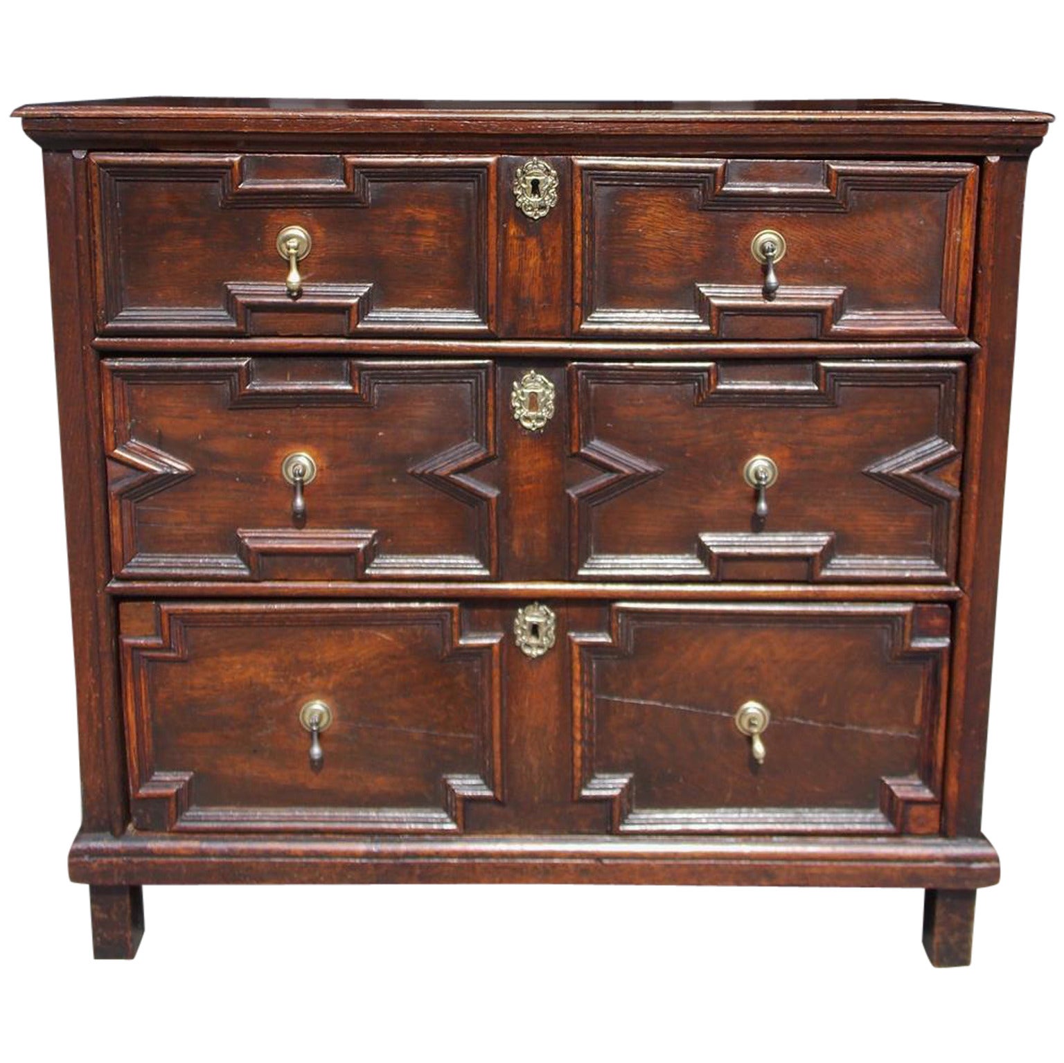English Oak Three-Drawer Jacobean Chest of Drawers, Circa 1760 For Sale