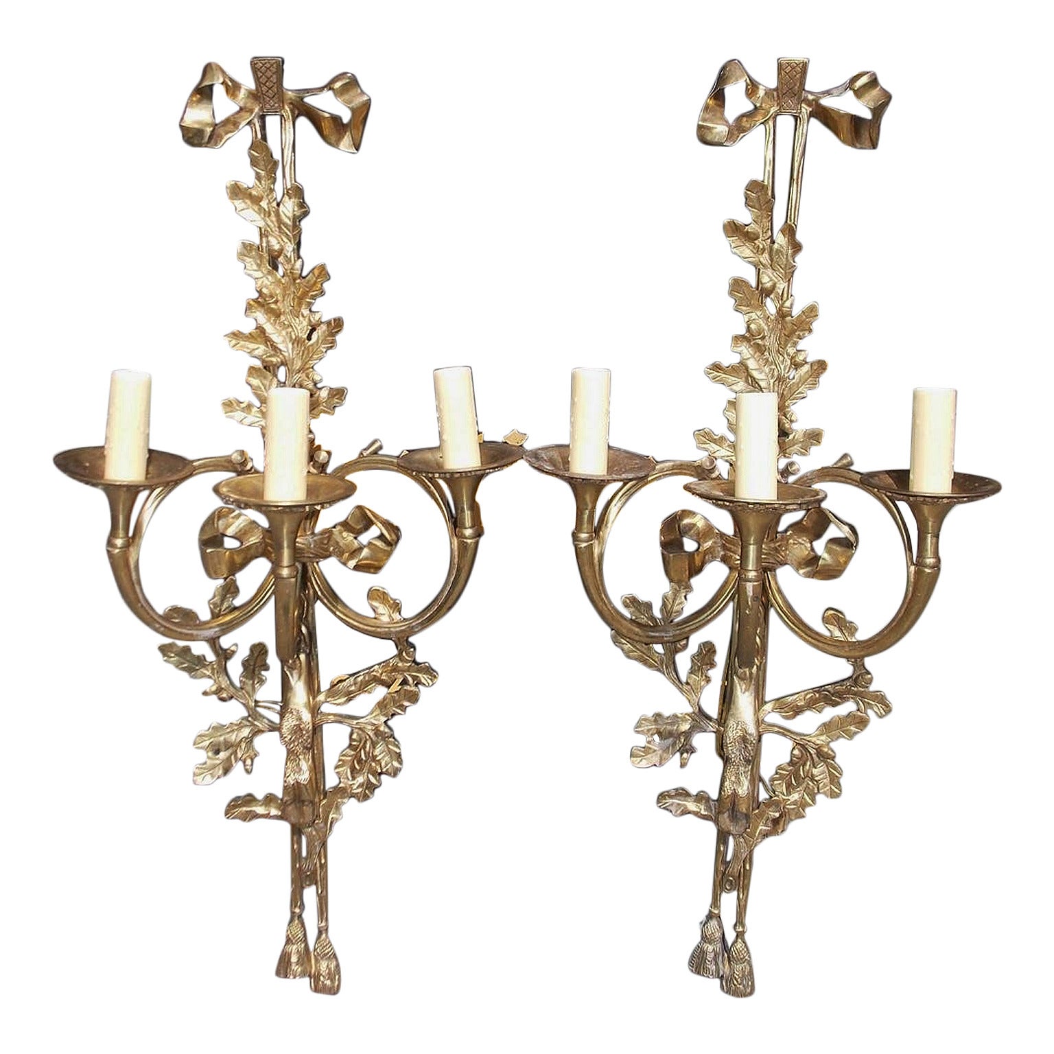 Pair of English Regency Floral and Game Mounted Gilt Sconces, Circa 1790 For Sale