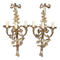 Pair of English Regency Floral and Game Mounted Gilt Sconces, Circa 1790