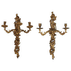 Pair of French Rococo Gilt Bronze Floral Sconces, Circa 1810 3