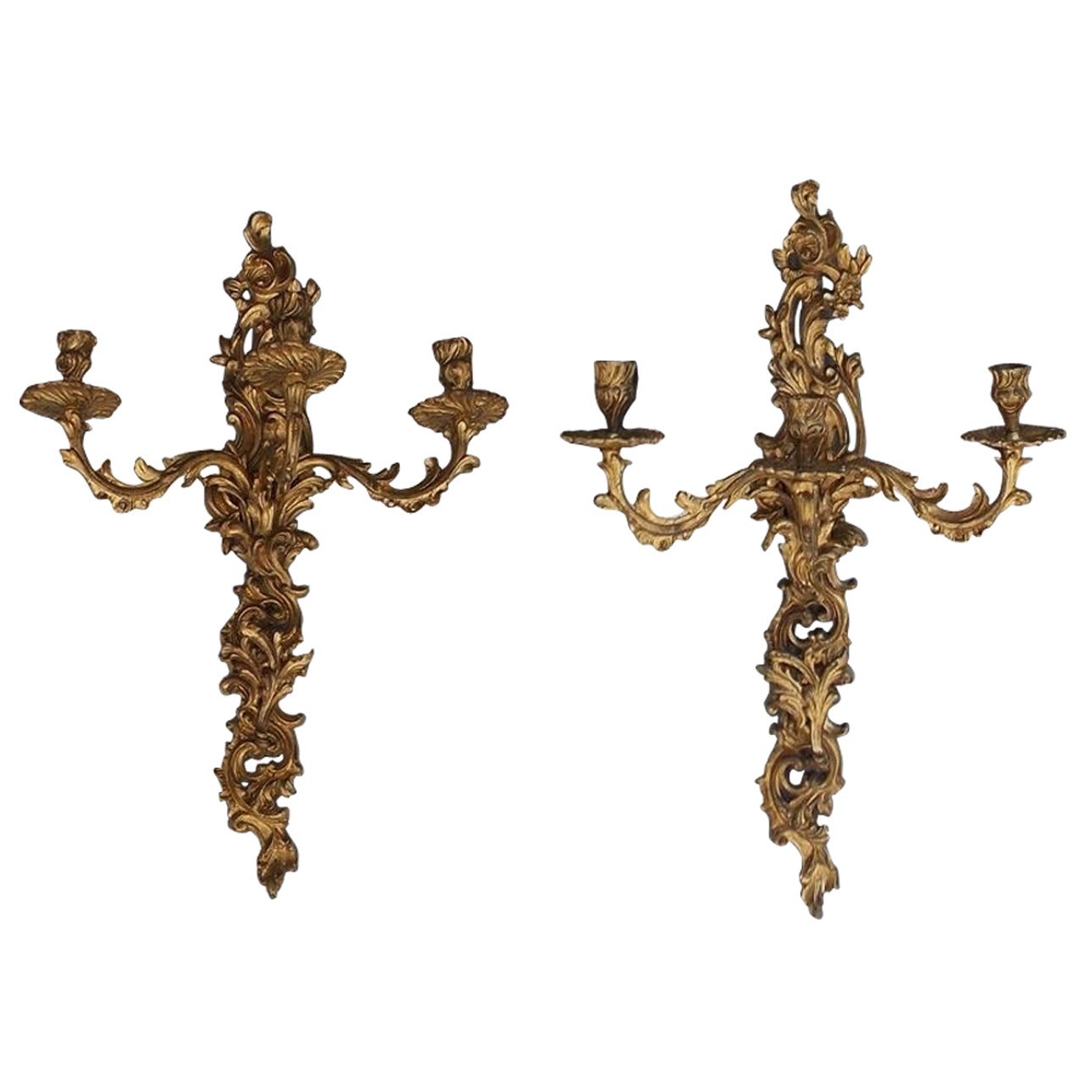 Pair of French Rococo Gilt Bronze Floral Sconces, Circa 1810