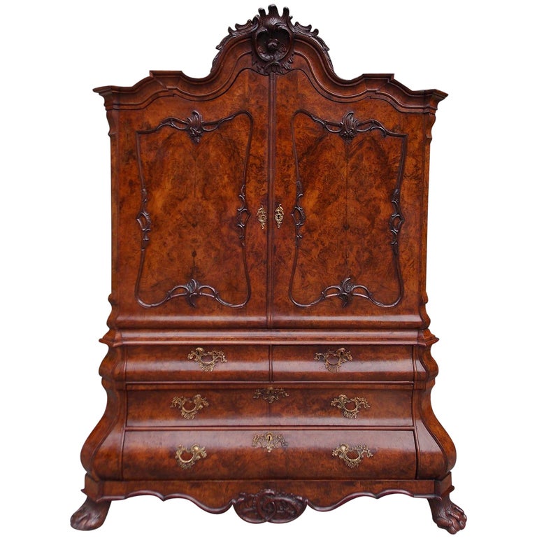 Dutch Burl Walnut and Inlaid Kast or Linen Press For at 1stDibs