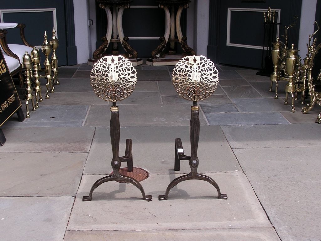 Pair of American Medallion Andirons