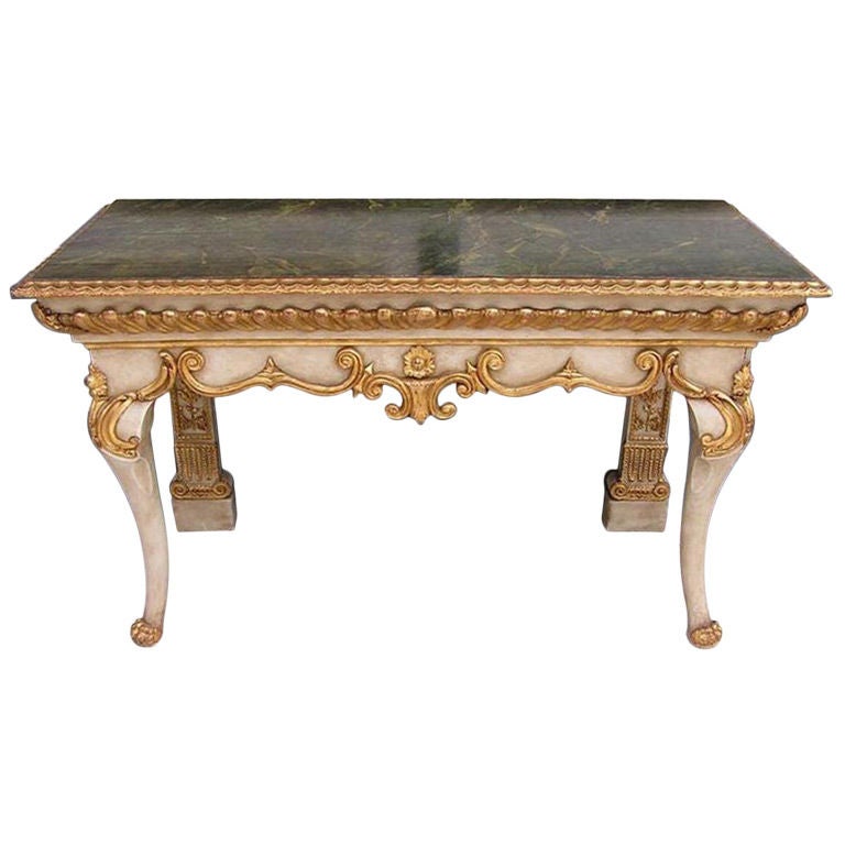 Console a conchiglia neoclassica italiana dipinta a finto marmo e dorata A.I.C. 1790 in vendita