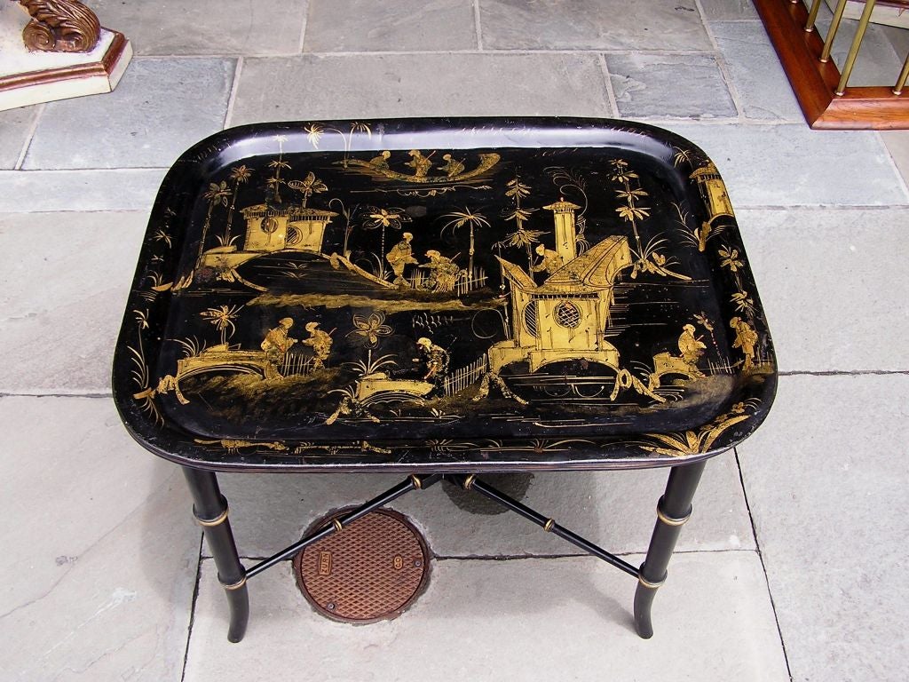 English Chinoiserie Paper Mache Tray On Stand 1