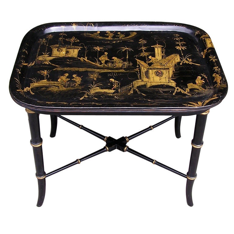 English Chinoiserie Paper Mache Tray On Stand