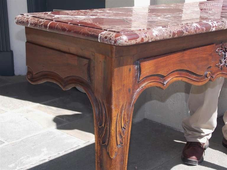 Pair of French Walnut Marble Top Wall Mounted Consoles, Circa 1790 For Sale 1