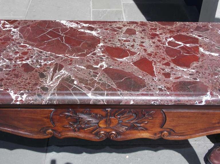 Pair of French Walnut Marble Top Wall Mounted Consoles, Circa 1790 For Sale 2