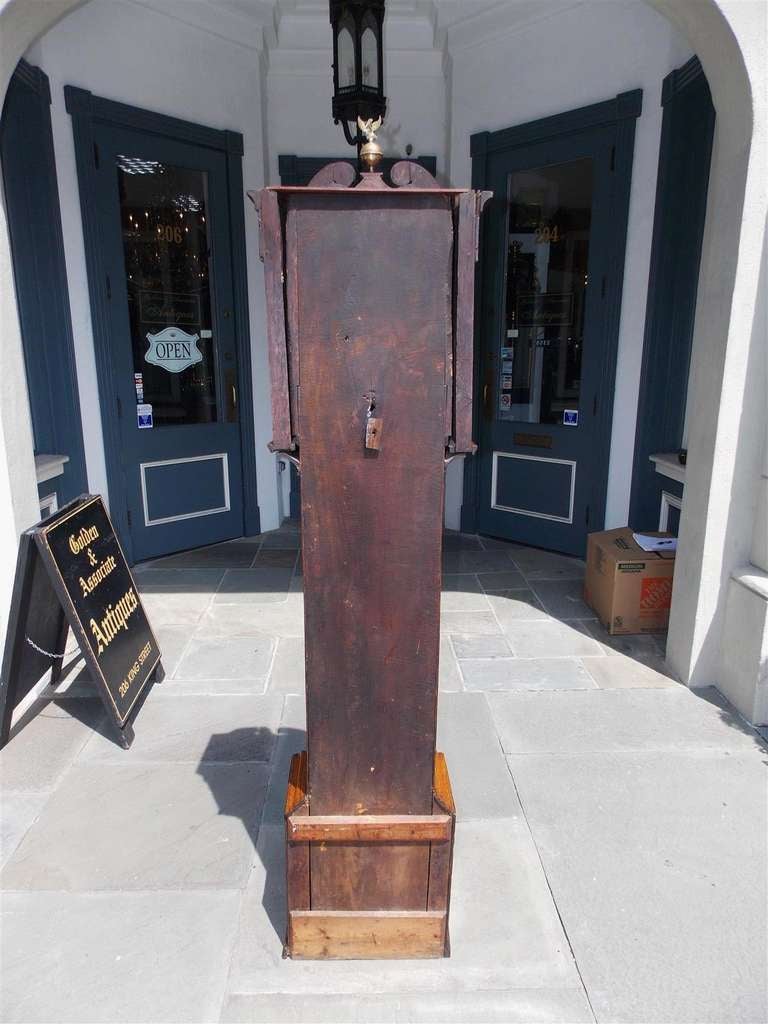 Brass English Masonic Oak Tall Case Clock  H. Peach.  Circa 1820 For Sale