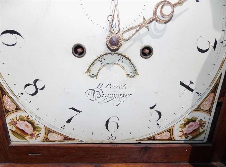 Hand-Carved English Masonic Oak Tall Case Clock  H. Peach.  Circa 1820 For Sale