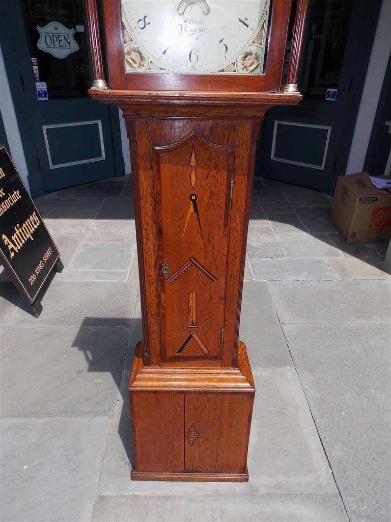 English Masonic Oak Tall Case Clock  H. Peach.  Circa 1820 In Excellent Condition For Sale In Hollywood, SC