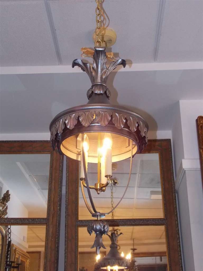 19th Century Italian Polished Steel and Brass Hanging Lantern For Sale