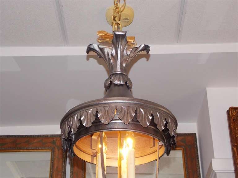 Italian Polished Steel and Brass Hanging Lantern For Sale 1