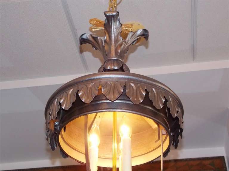 Italian Polished Steel and Brass Hanging Lantern For Sale 2