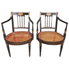 Pair of English Regency Stenciled and Gilt Armchairs, Circa 1790