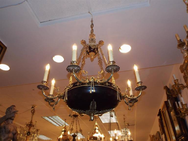French Painted and Bronze Chandelier.  Mid 19th Century In Excellent Condition In Hollywood, SC