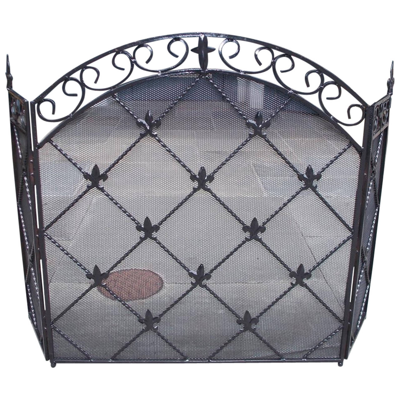 French Wrought Iron Arched Three-Panel Fleur-de-Lis Fire Screen Circa 1840 at 1stdibs