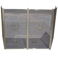 French Brass Folding Four-Panel Laurel Wreath Fire Screen, Circa 1840 5