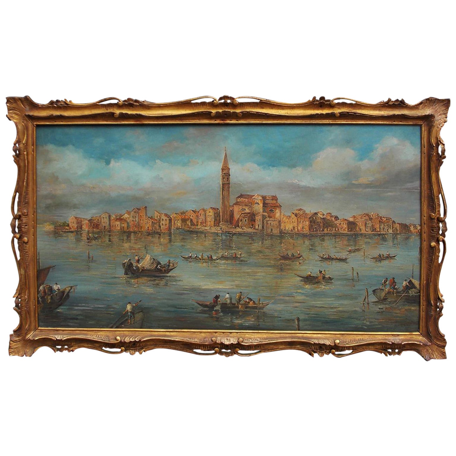 Venetian Oil On Board Painting, Island of Burano. 18th Century