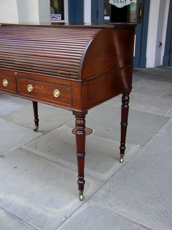 English Mahogany and Satinwood Sheraton Tambour Desk. Circa 1815 1