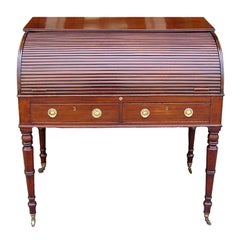 English Mahogany and Satinwood Sheraton Tambour Desk. Circa 1815