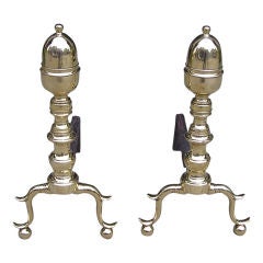 Pair of American Brass Acorn Top Andirons