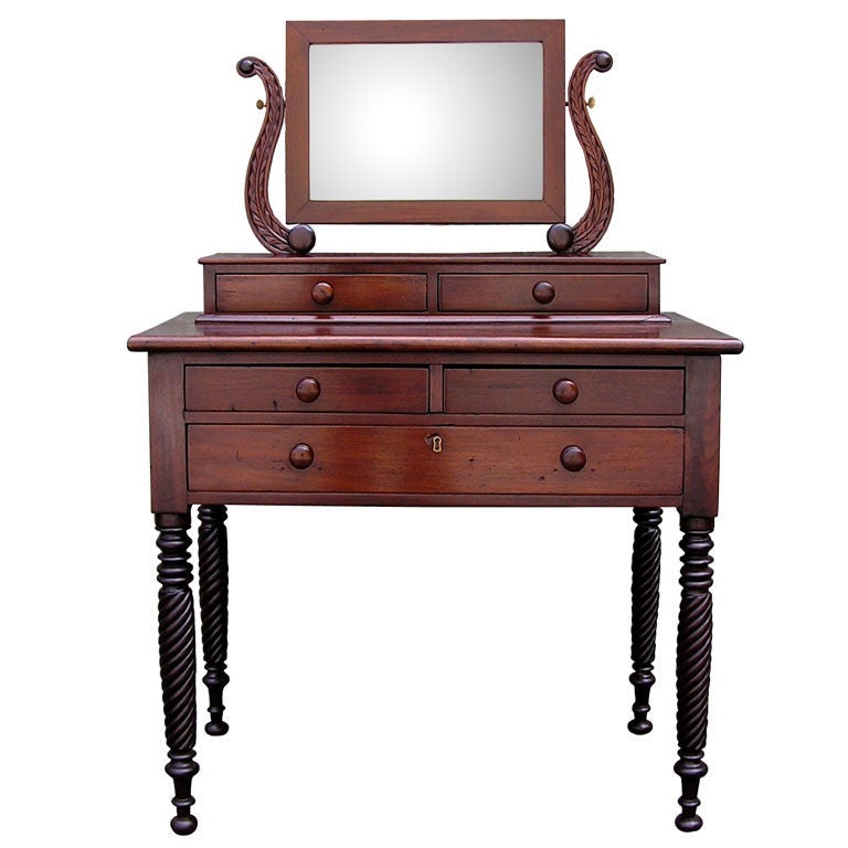 Caribbean Mahogany Five Drawer Dressing Table with Barley Twist Legs