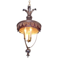 Antique Italian Polished Steel and Brass Hanging Lantern