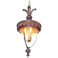 Italian Polished Steel and Brass Hanging Lantern