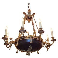 French Painted and Bronze Chandelier.  Mid 19th Century