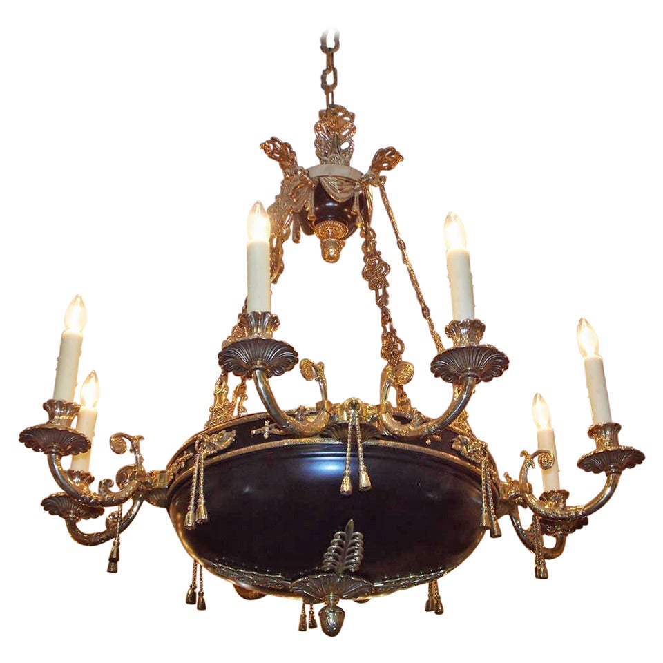 French Painted and Bronze Chandelier.  Mid 19th Century