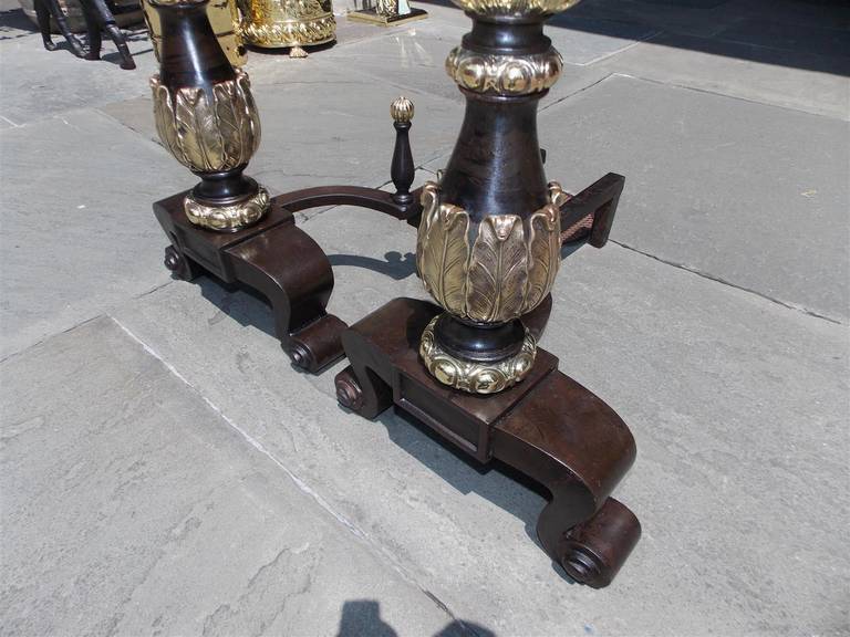 Pair of American Bronze and Brass Tiered  Andirons, New York, Early 20th Century 5