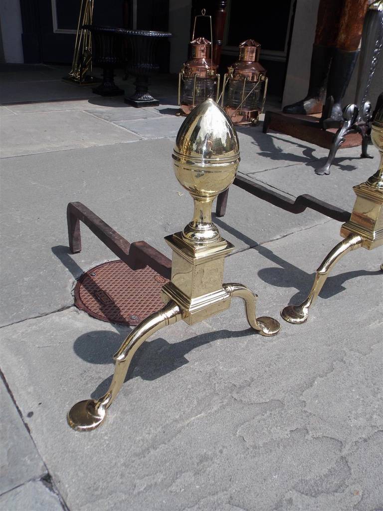 Pair of American Brass Acorn Andirons, Circa 1790, Philadelphia or Baltimore For Sale 2